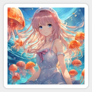 Anime girl with jellyfishes Magnet